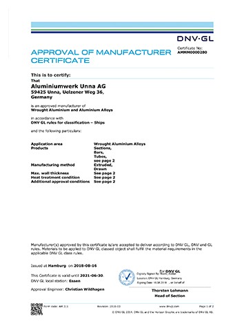 挪威船级社船用变形铝合金制造商认证